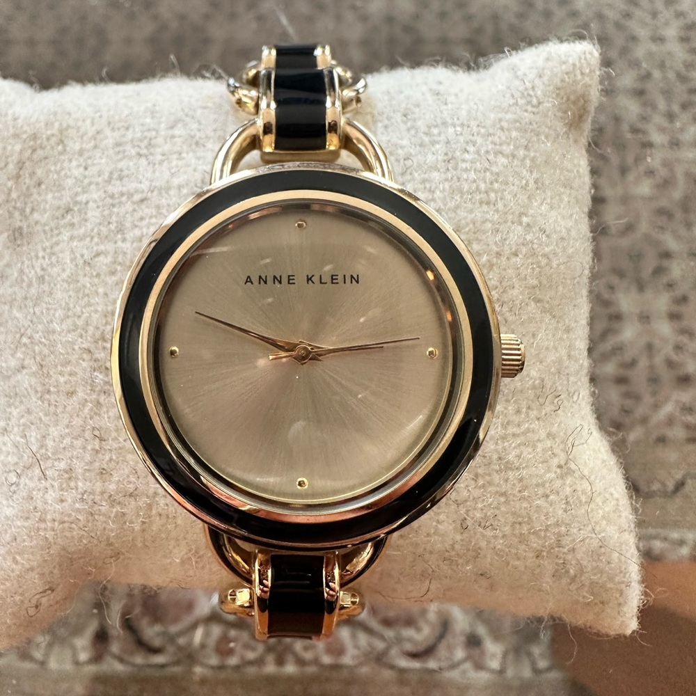 Anne Klein Black and Gold Chain Watch